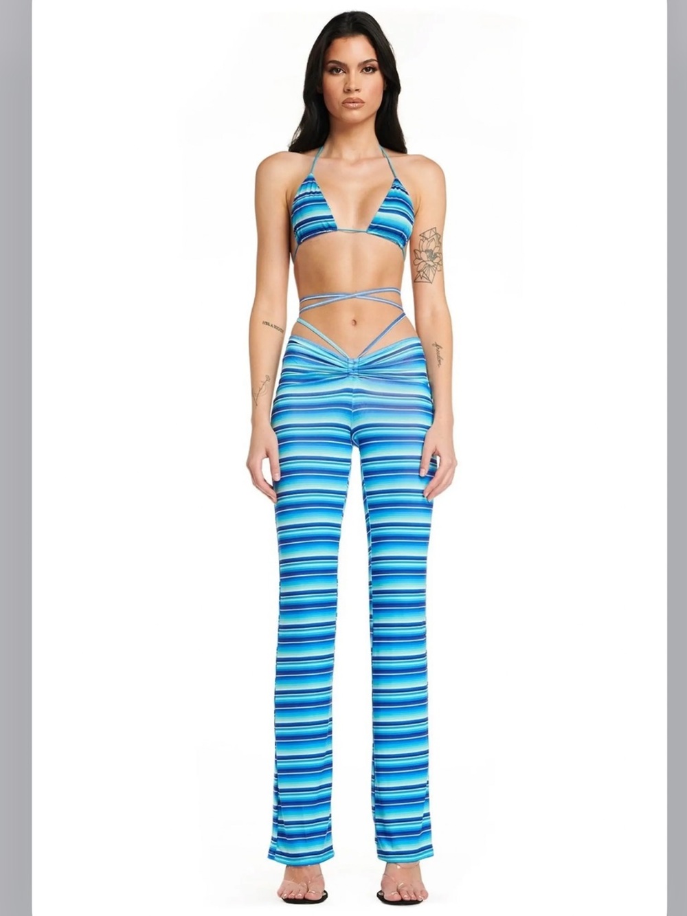 I.AM.GIA Blue Striped Wide-Leg Pants